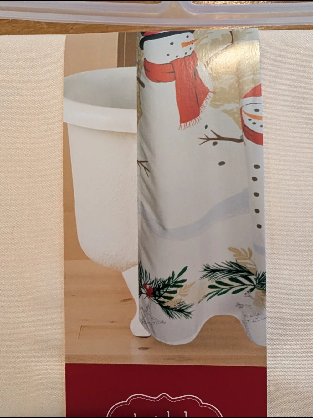 St. Nicholas Square Cream & Red Snowman Shower Curtain. Brand New In Package
